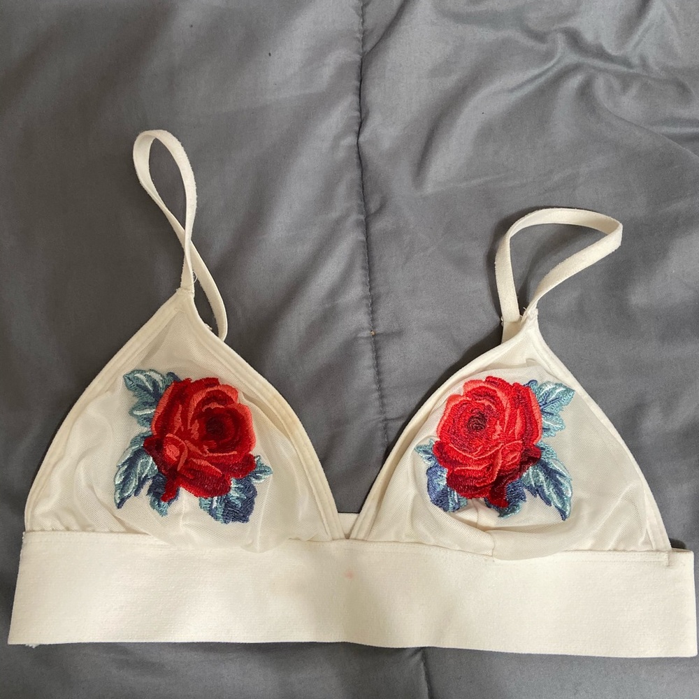 PINK bralette with roses patches